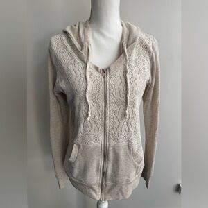Vanity Cream Hooded Sweatshirt with Lace Trim